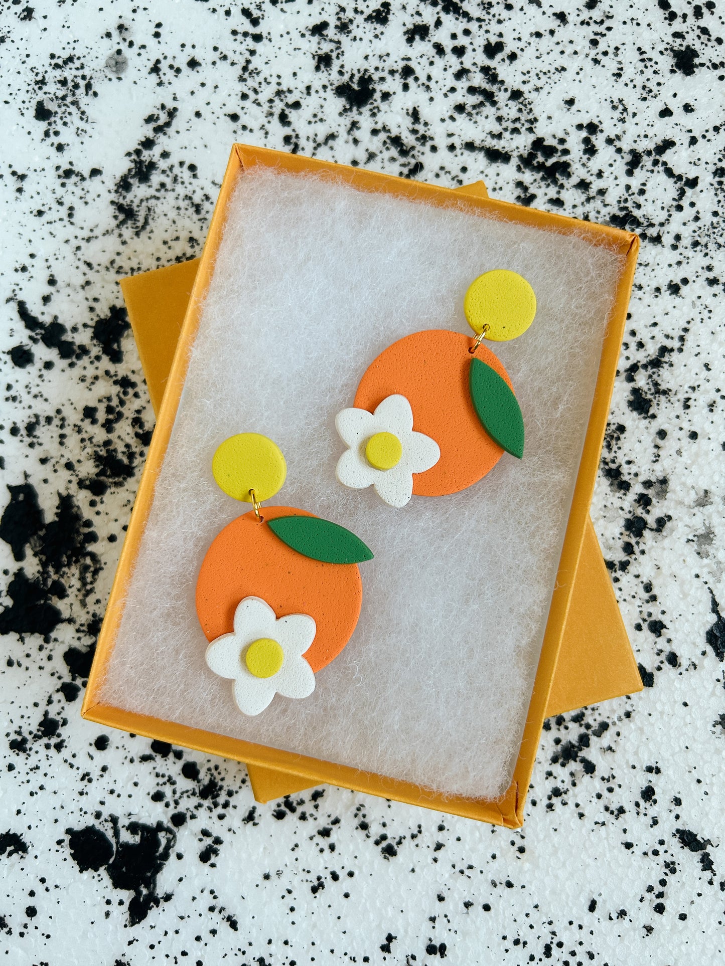 Orange Citrus Flower Earrings