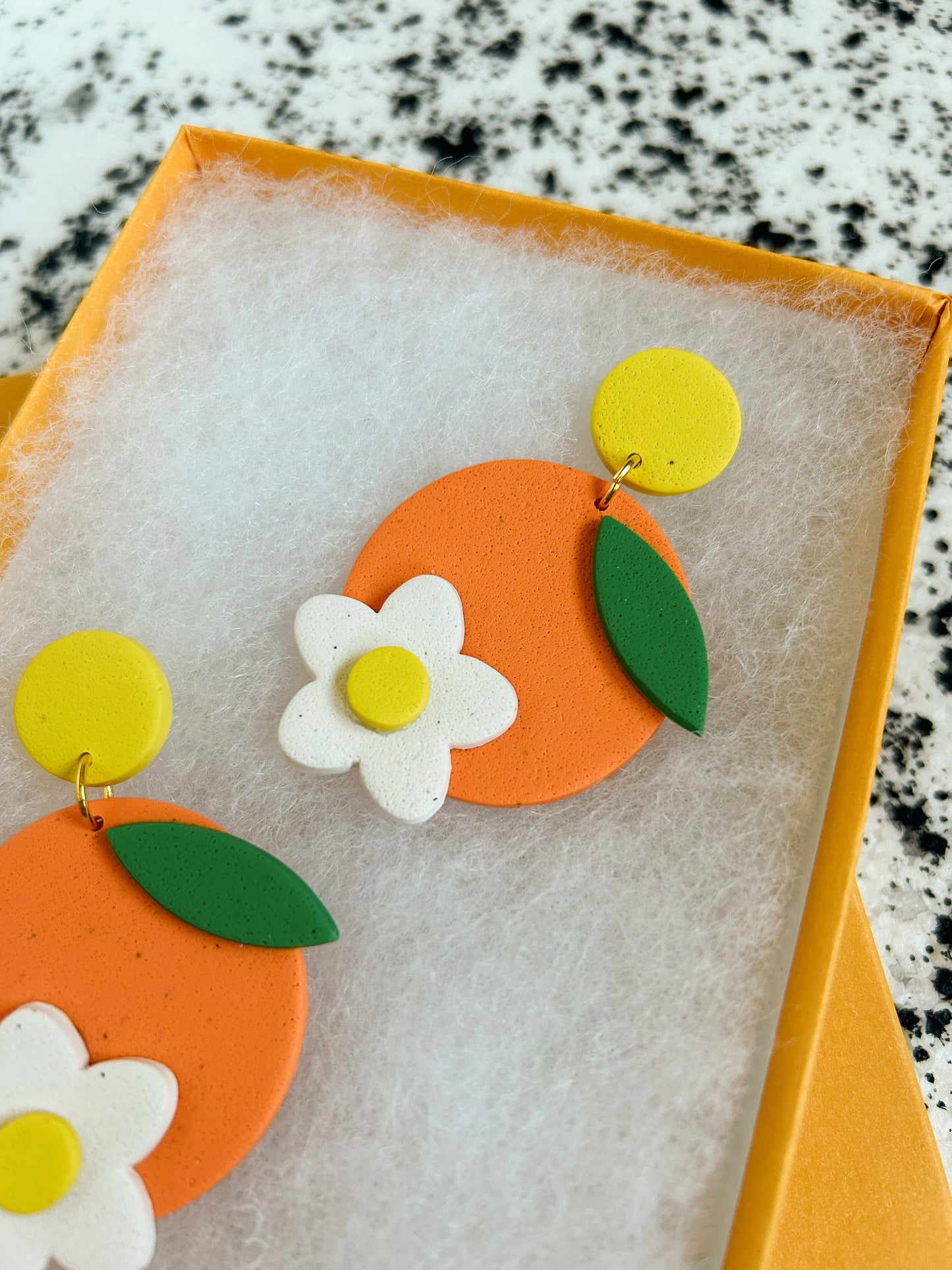 Orange Citrus Flower Earrings