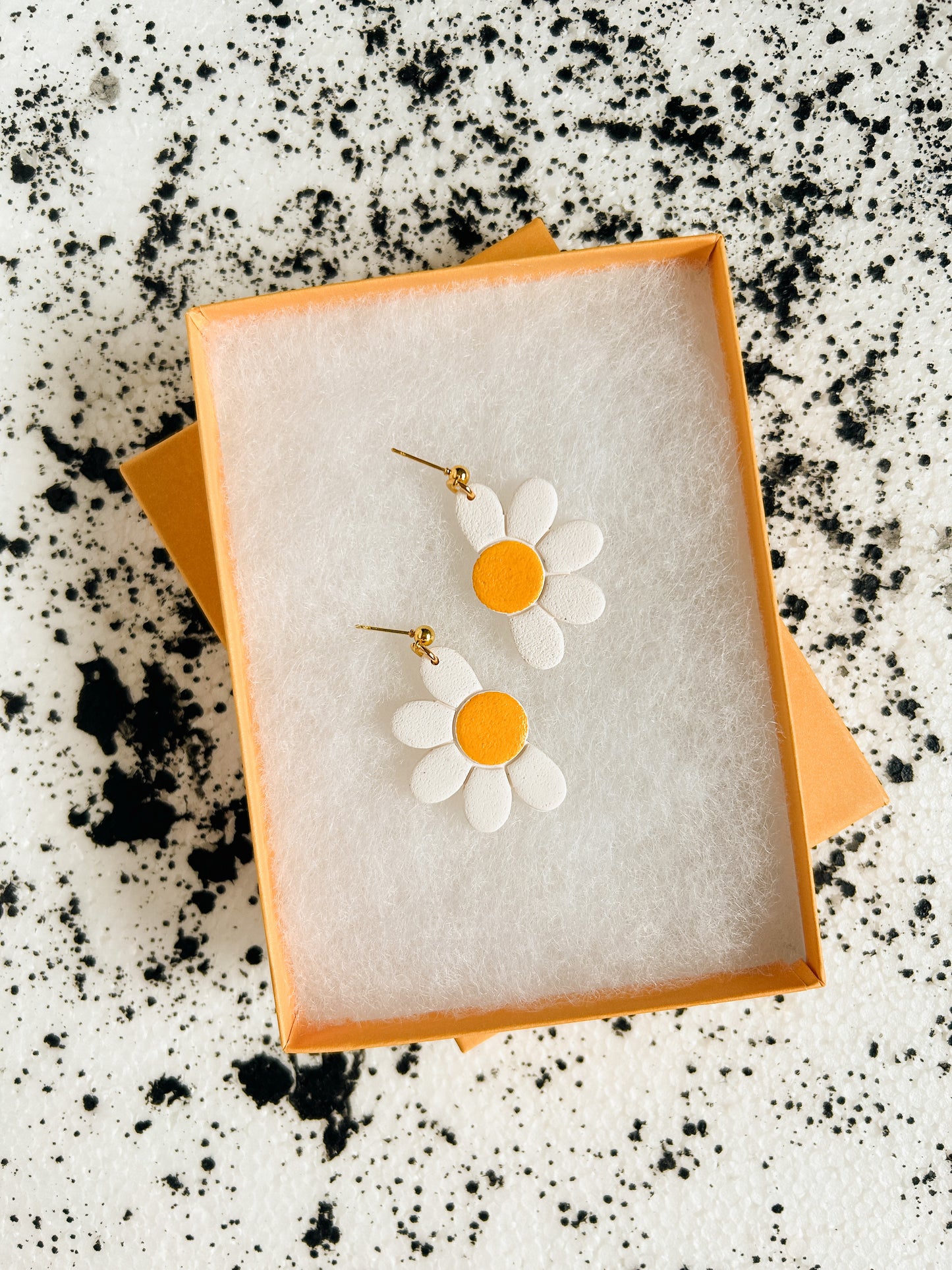 White Hand-painted Half Daisy Earrings