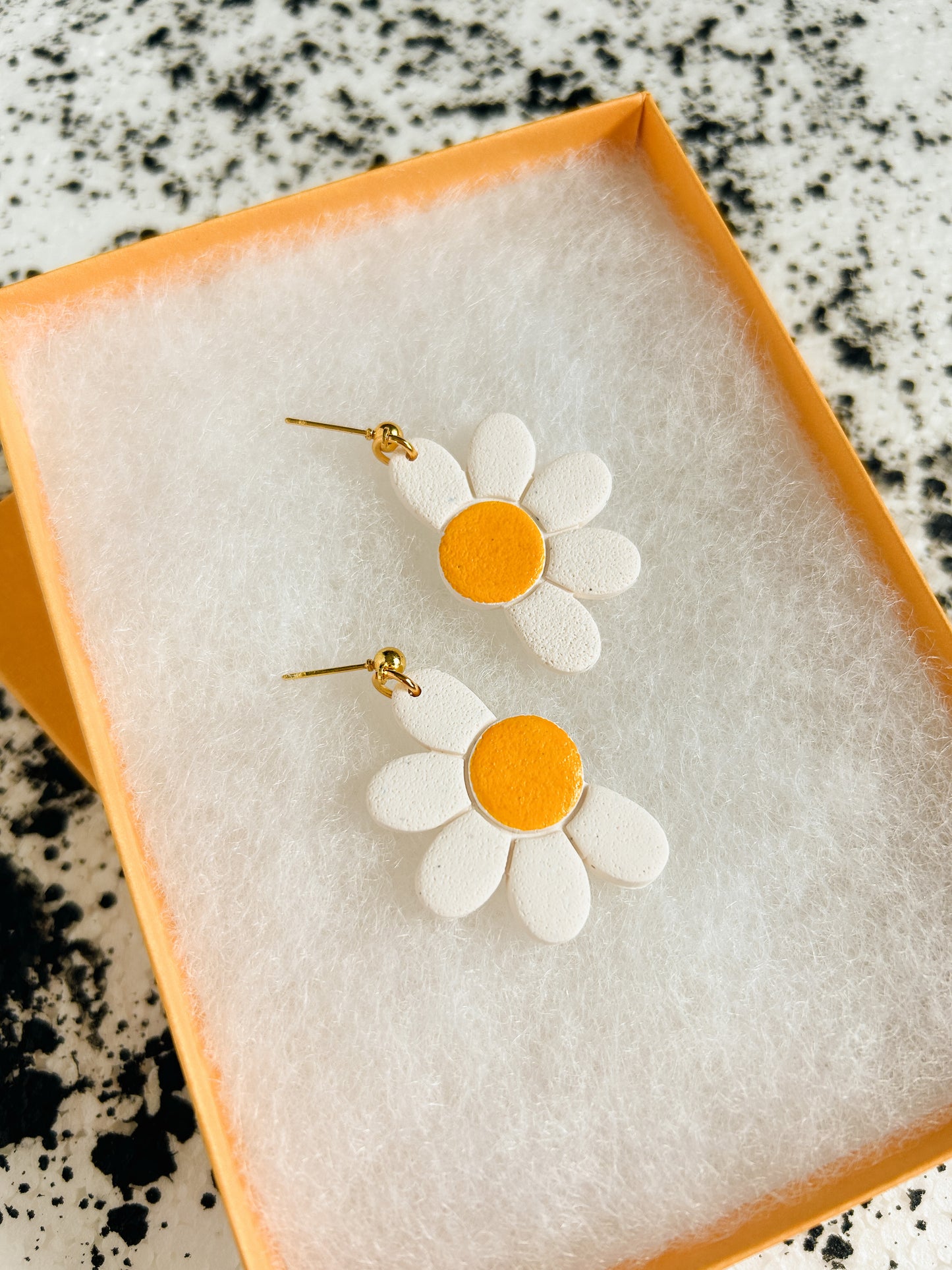 White Hand-painted Half Daisy Earrings