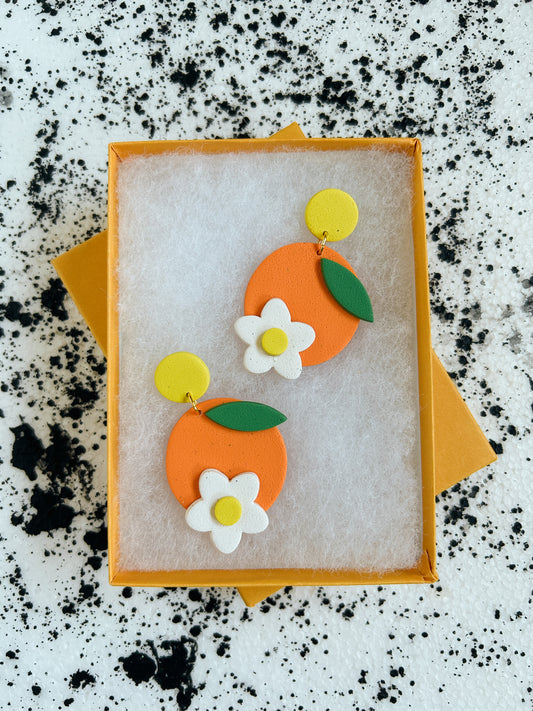 Orange Citrus Flower Earrings